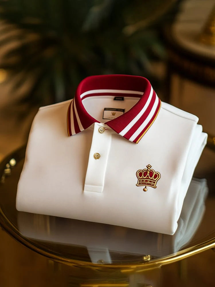 Men's Classic Business Check Crest Short Sleeve Polo Shirt